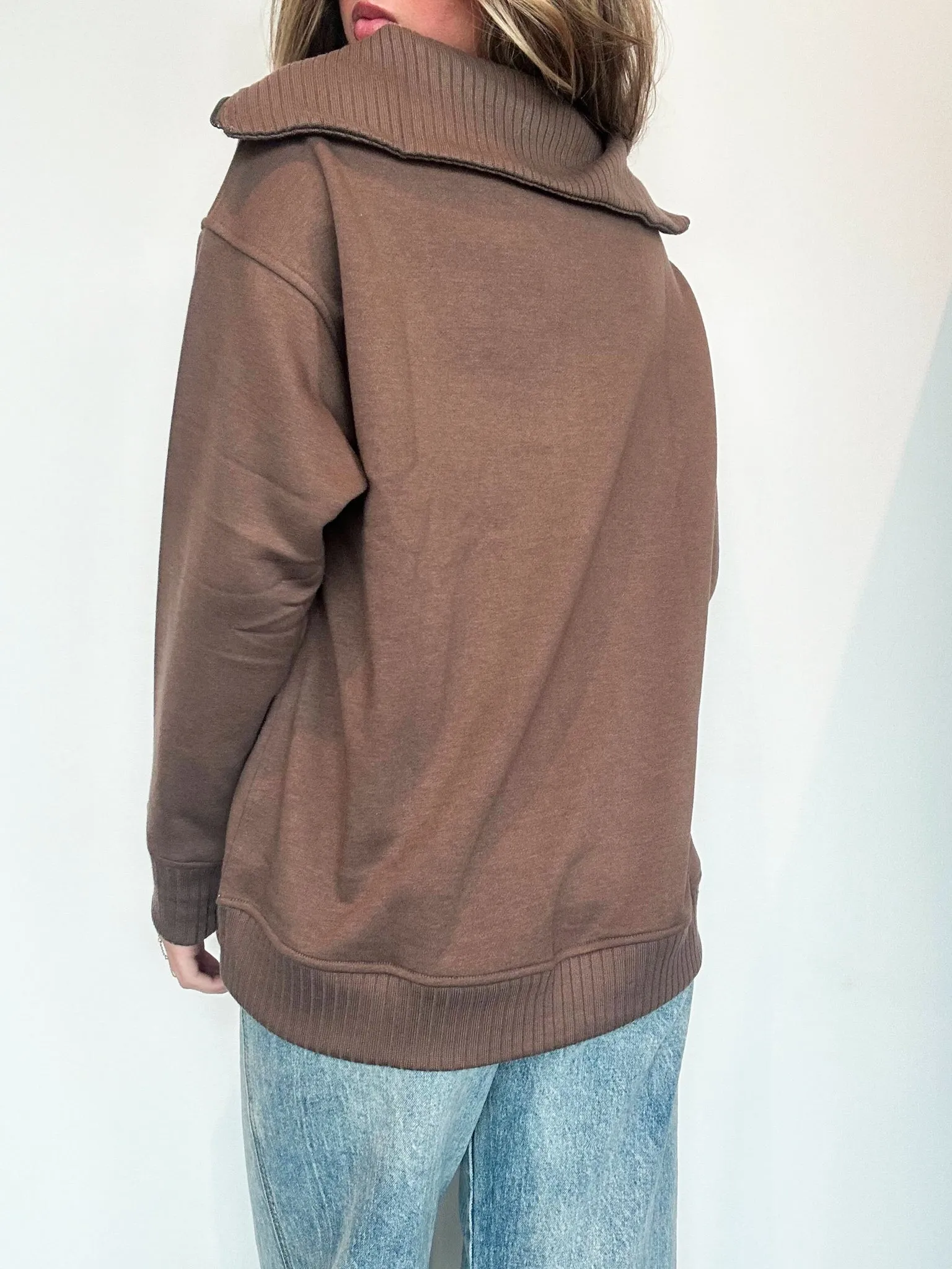 French Terry Quarter Zip Pullover- Mocha