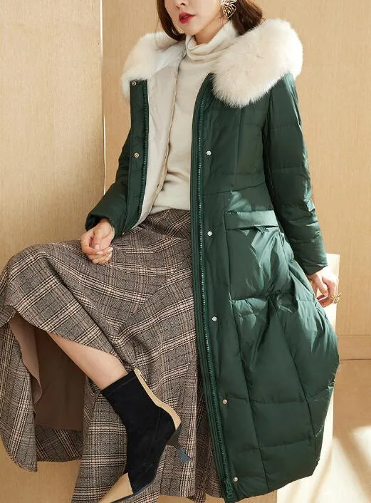 Fur Trim Long Winter Duck Down Jacket Hooded Down Jacket Women Coat