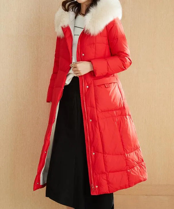 Fur Trim Long Winter Duck Down Jacket Hooded Down Jacket Women Coat