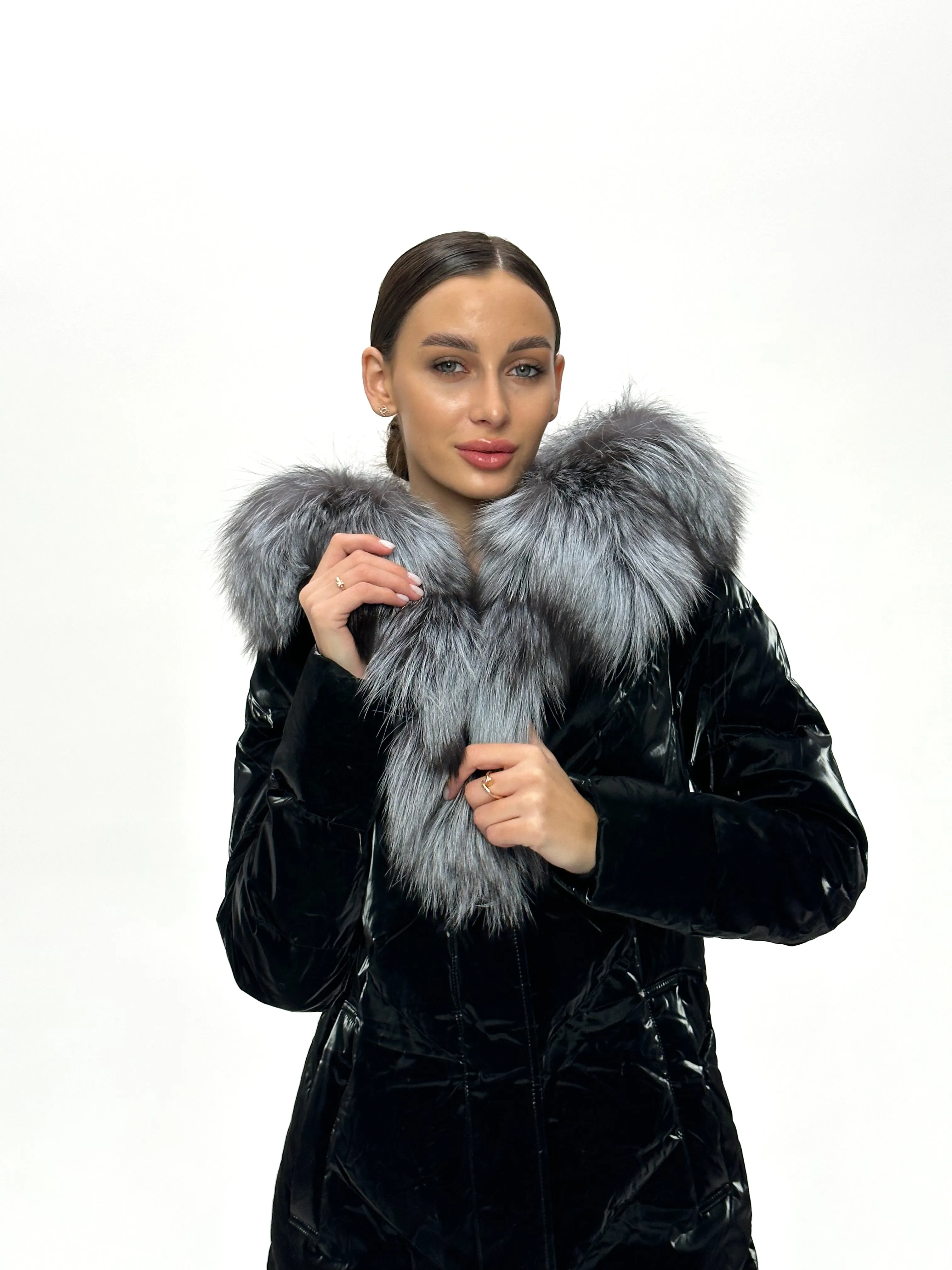 Genuine Silver Fox Fur Down Fill Coat