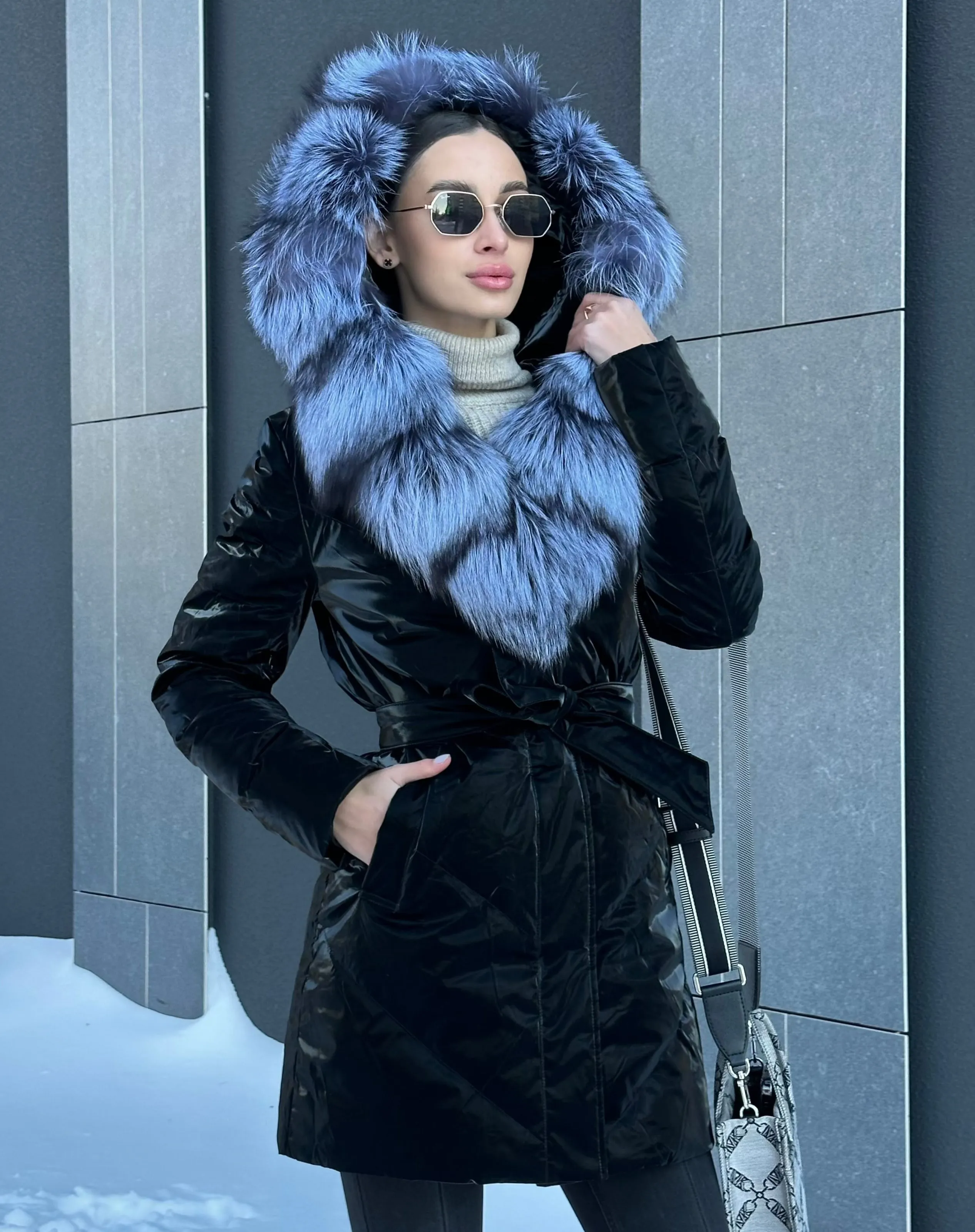 Genuine Silver Fox Fur Down Fill Coat