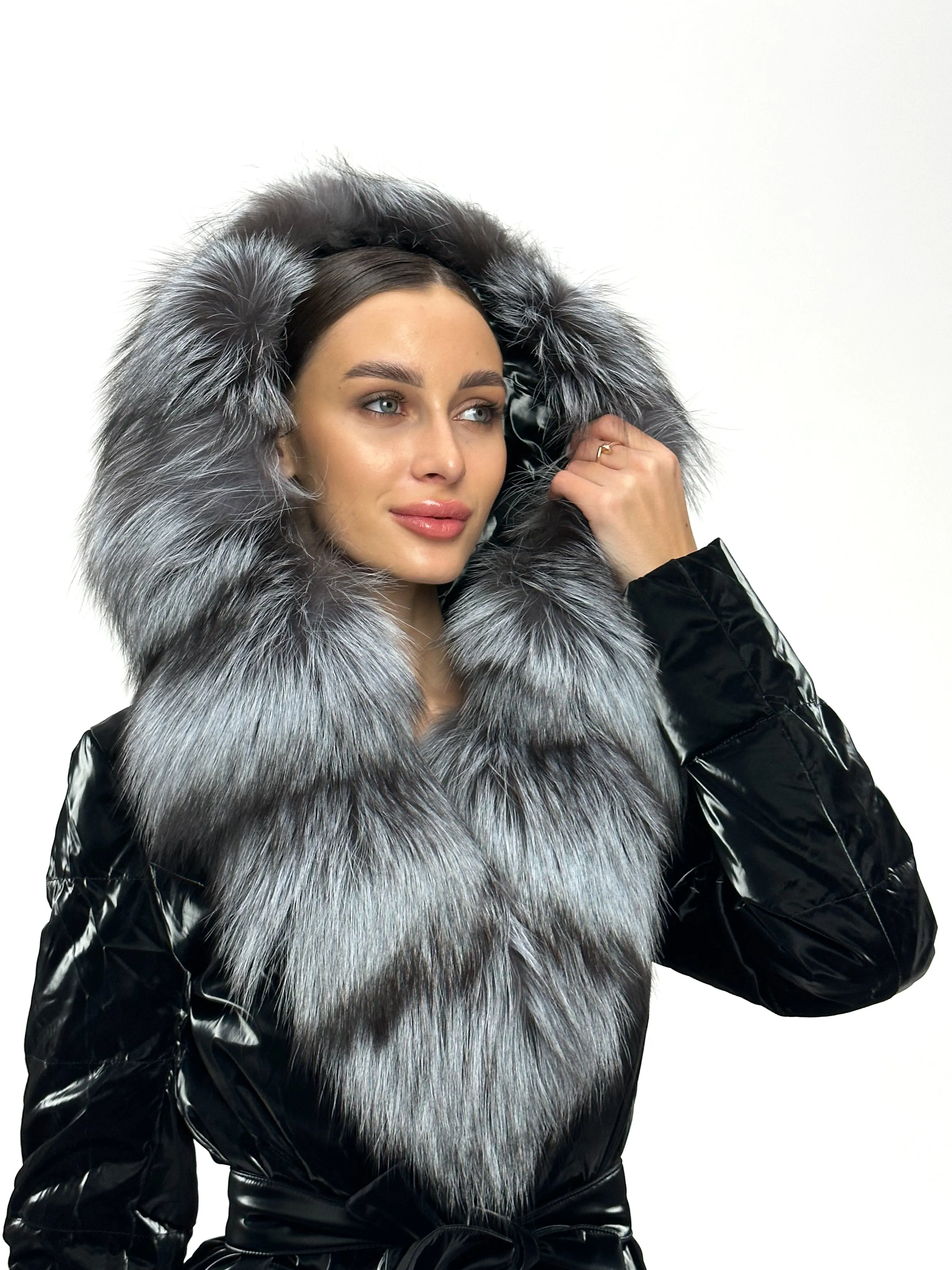 Genuine Silver Fox Fur Down Fill Coat