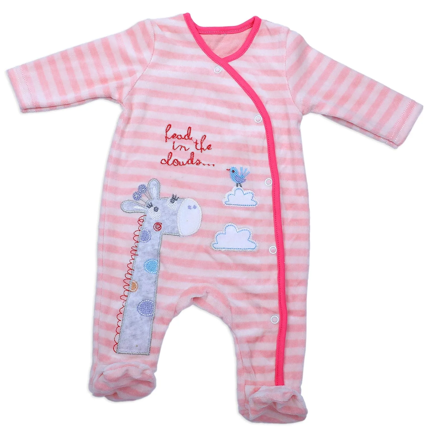 Giraffe Striped Infant Full Sleeves Snap Button Bodysuit Romper - Pink