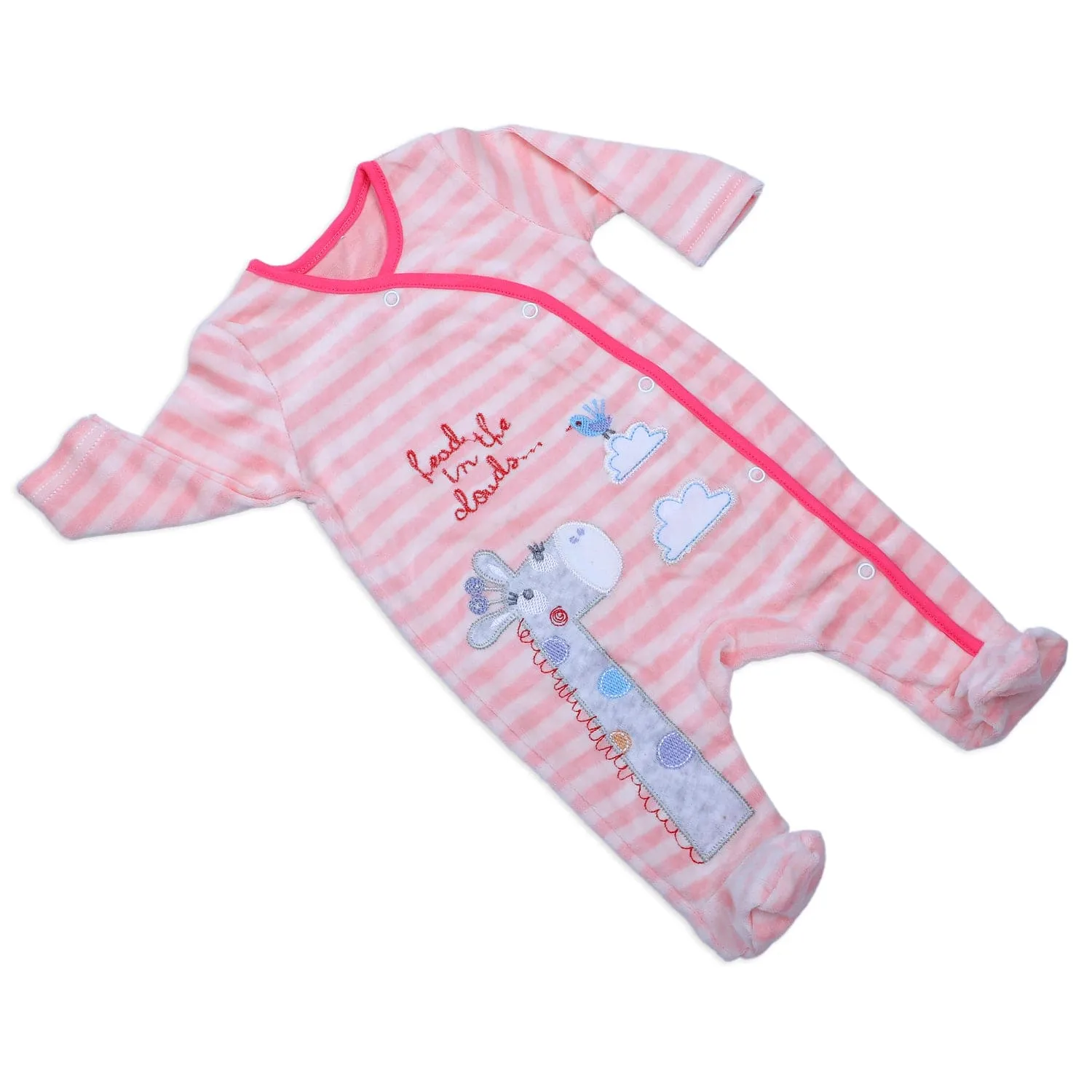 Giraffe Striped Infant Full Sleeves Snap Button Bodysuit Romper - Pink