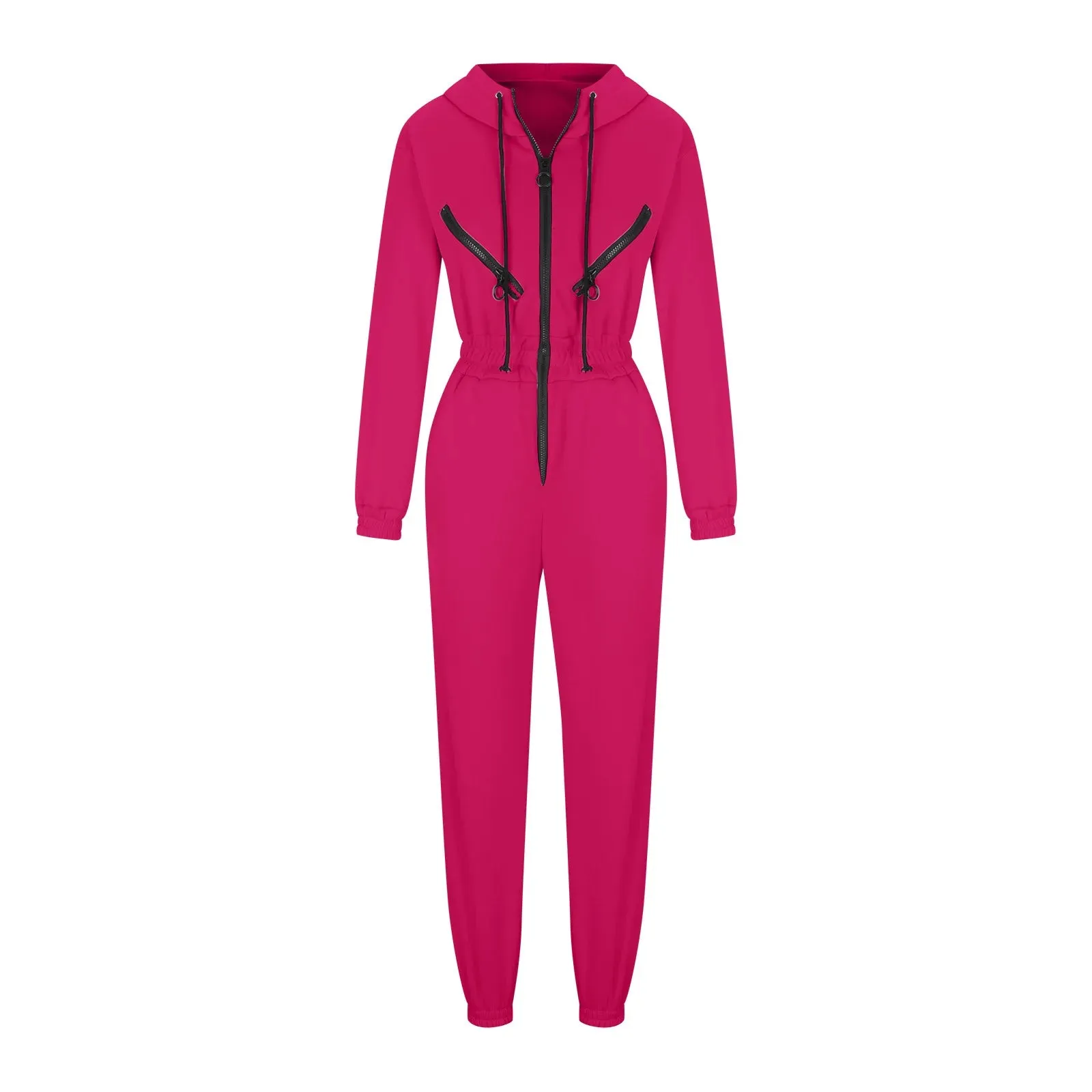 Girlary Autumn Women's Monochrome Long-Sleeved Jumpsuit Solid Color Zip-up Sportswear Female Winter Casual Tracksuit Fashionable Hoodies