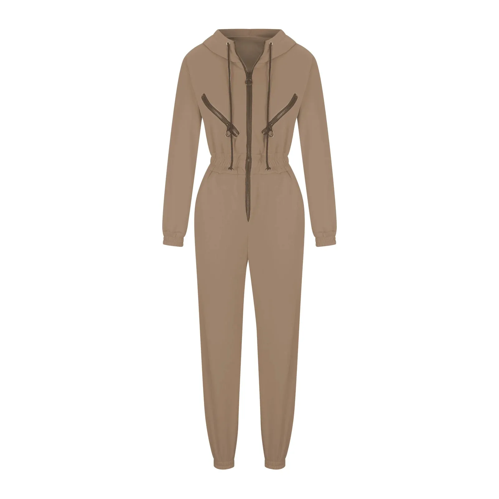 Girlary Autumn Women's Monochrome Long-Sleeved Jumpsuit Solid Color Zip-up Sportswear Female Winter Casual Tracksuit Fashionable Hoodies