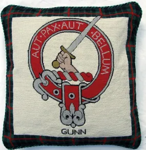 Gunn Clan Coat of Arms & Motto  Scottish Wool Needlepoint Pillow Cover Tartan Plaid