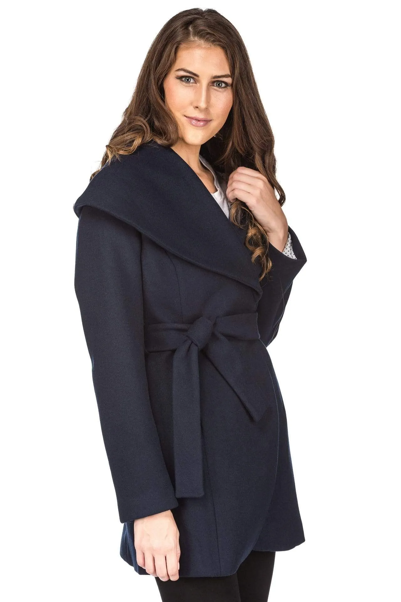 Haute Edition Women's Wool Blend Shawl Collar Wrap Coat