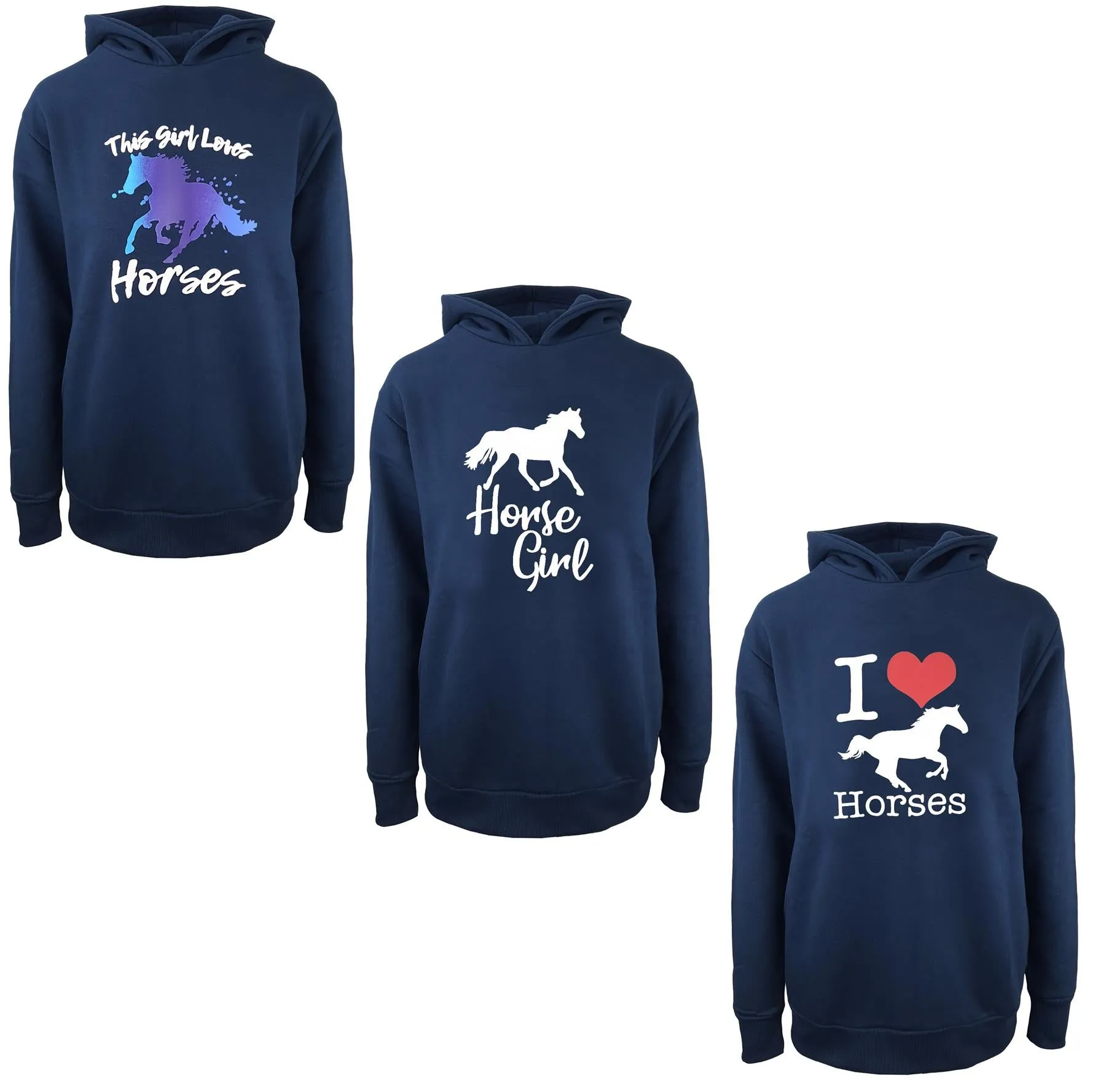 Hazy Blue Womens Pullover Hoodie - Horses