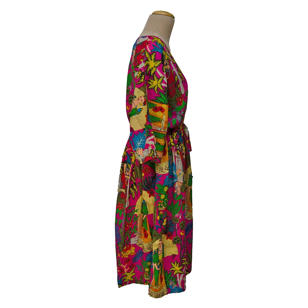 Hot Pink Multicolored Artistic Cotton Maxi Dress UK Size 18-32 M159