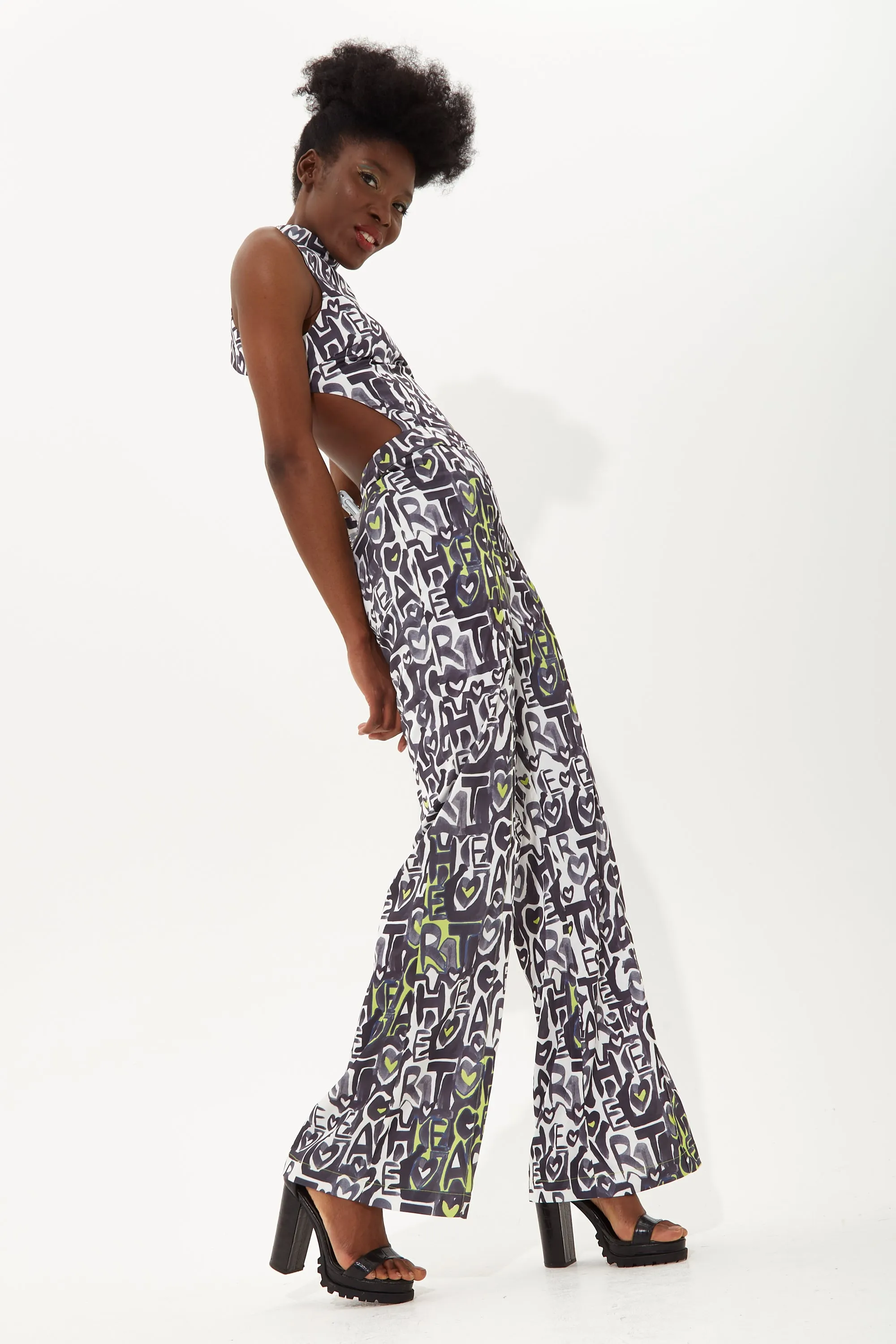 House Of Holland Abstract Print High Neck Jumpsuit With A Cut Out Back