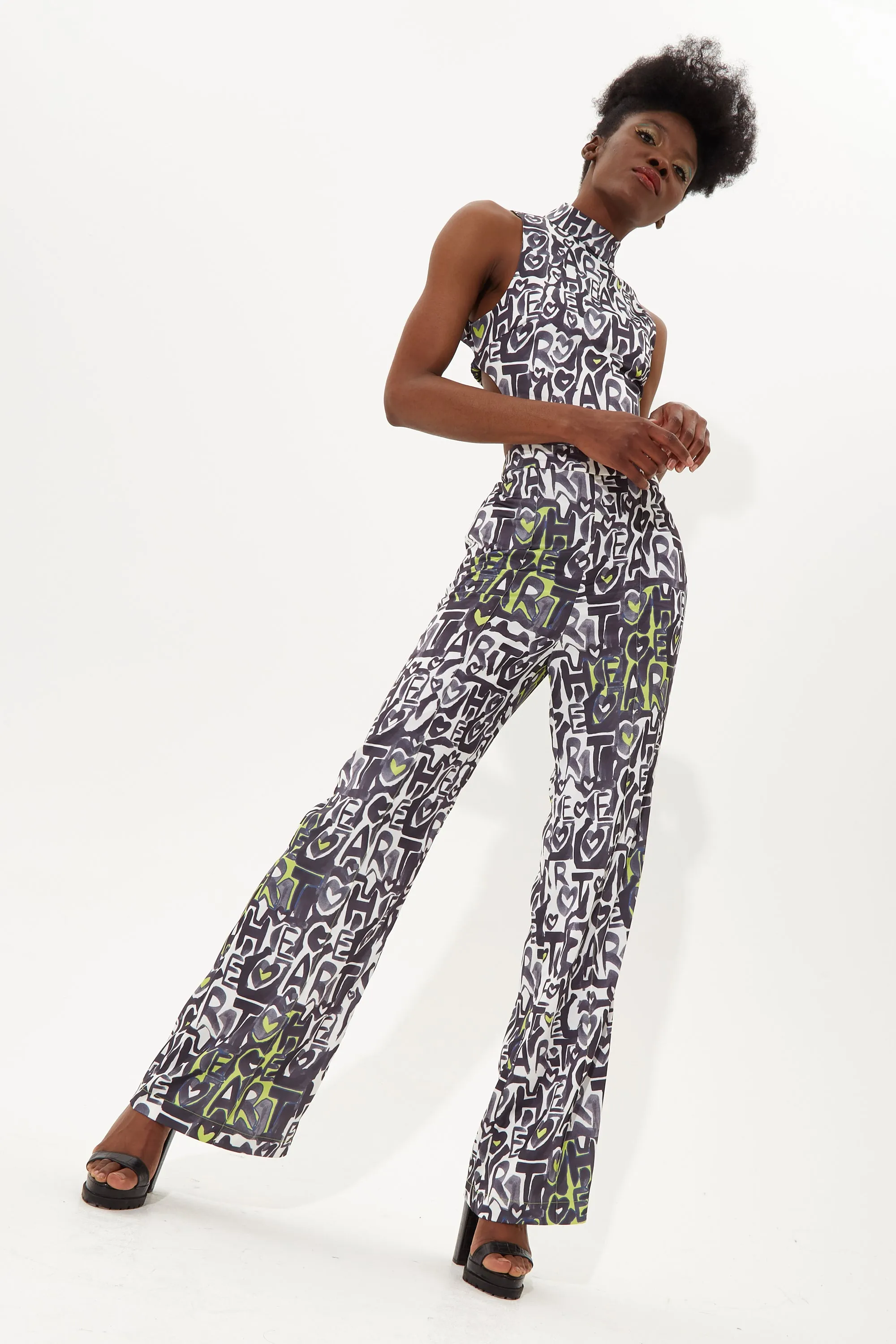 House Of Holland Abstract Print High Neck Jumpsuit With A Cut Out Back