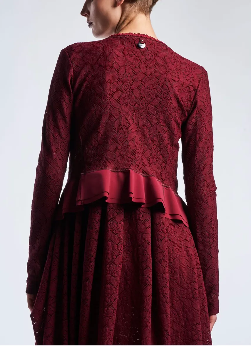 Imagine Wine Floral Lace Cardigan