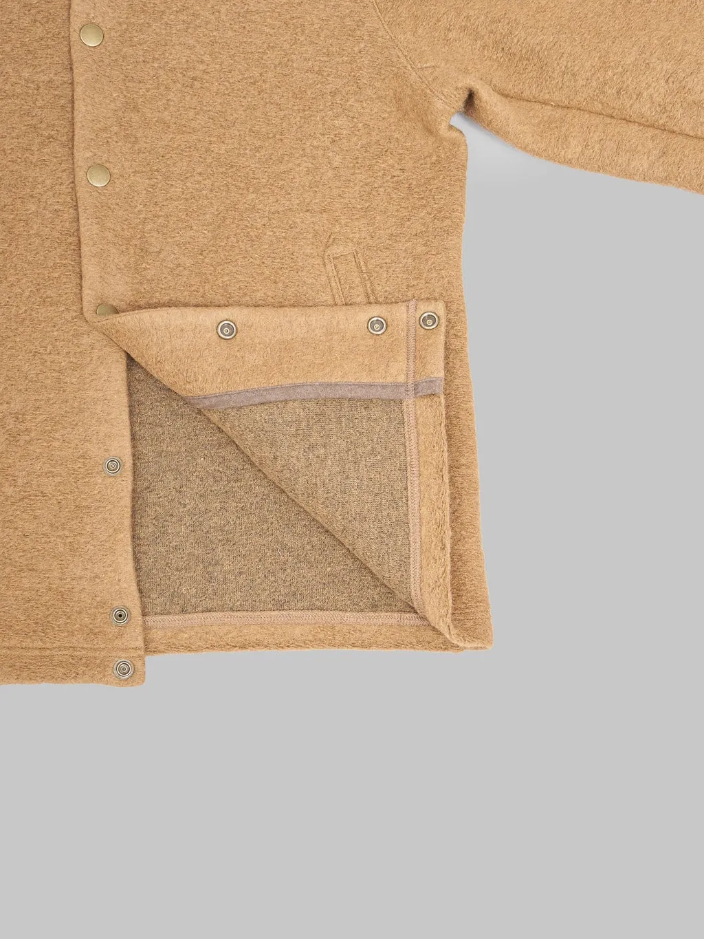 Jackman Premium Camel Wool Collarless Cardigan Sweater