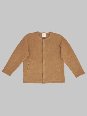 Jackman Premium Camel Wool Collarless Cardigan Sweater