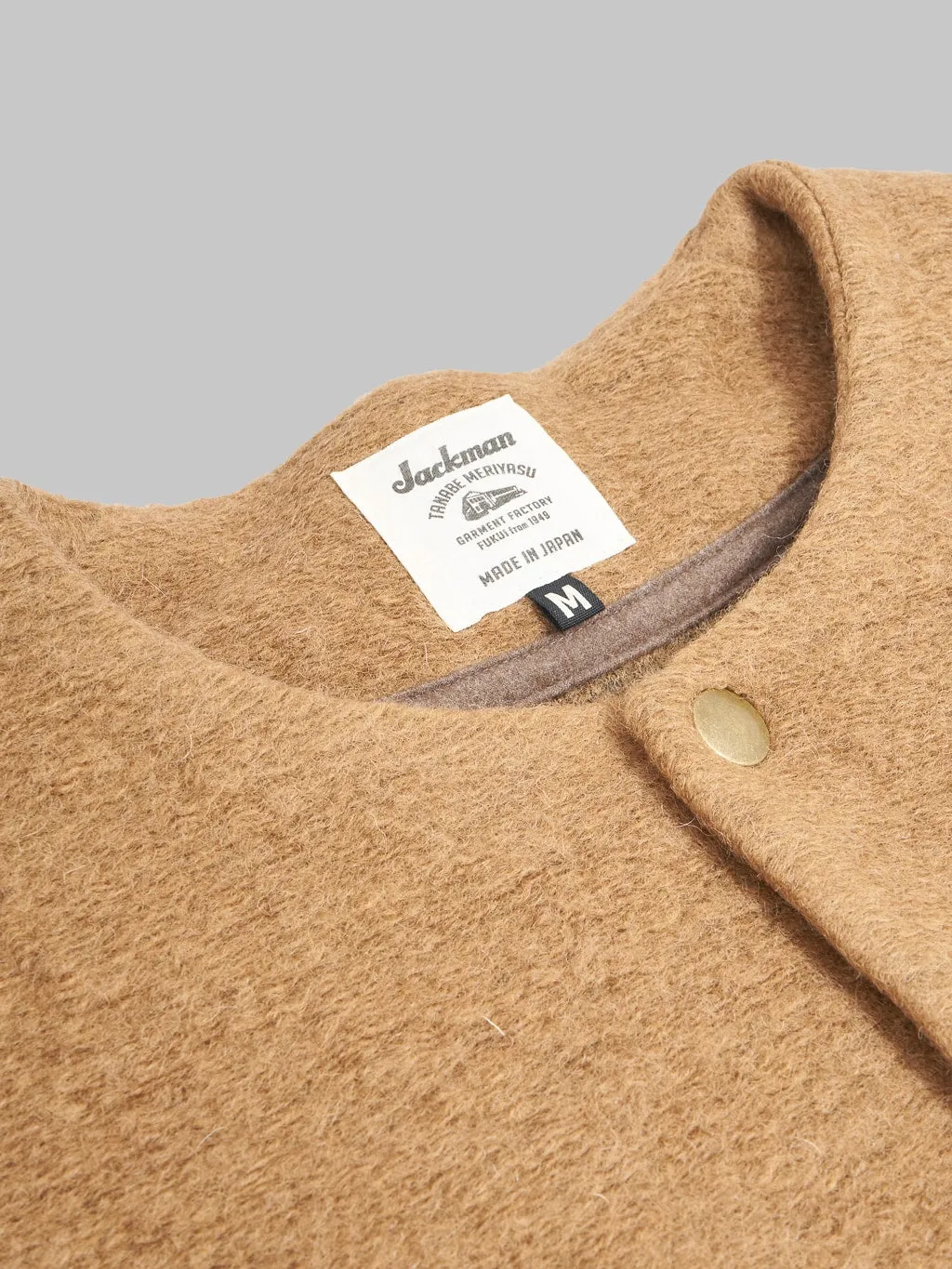 Jackman Premium Camel Wool Collarless Cardigan Sweater