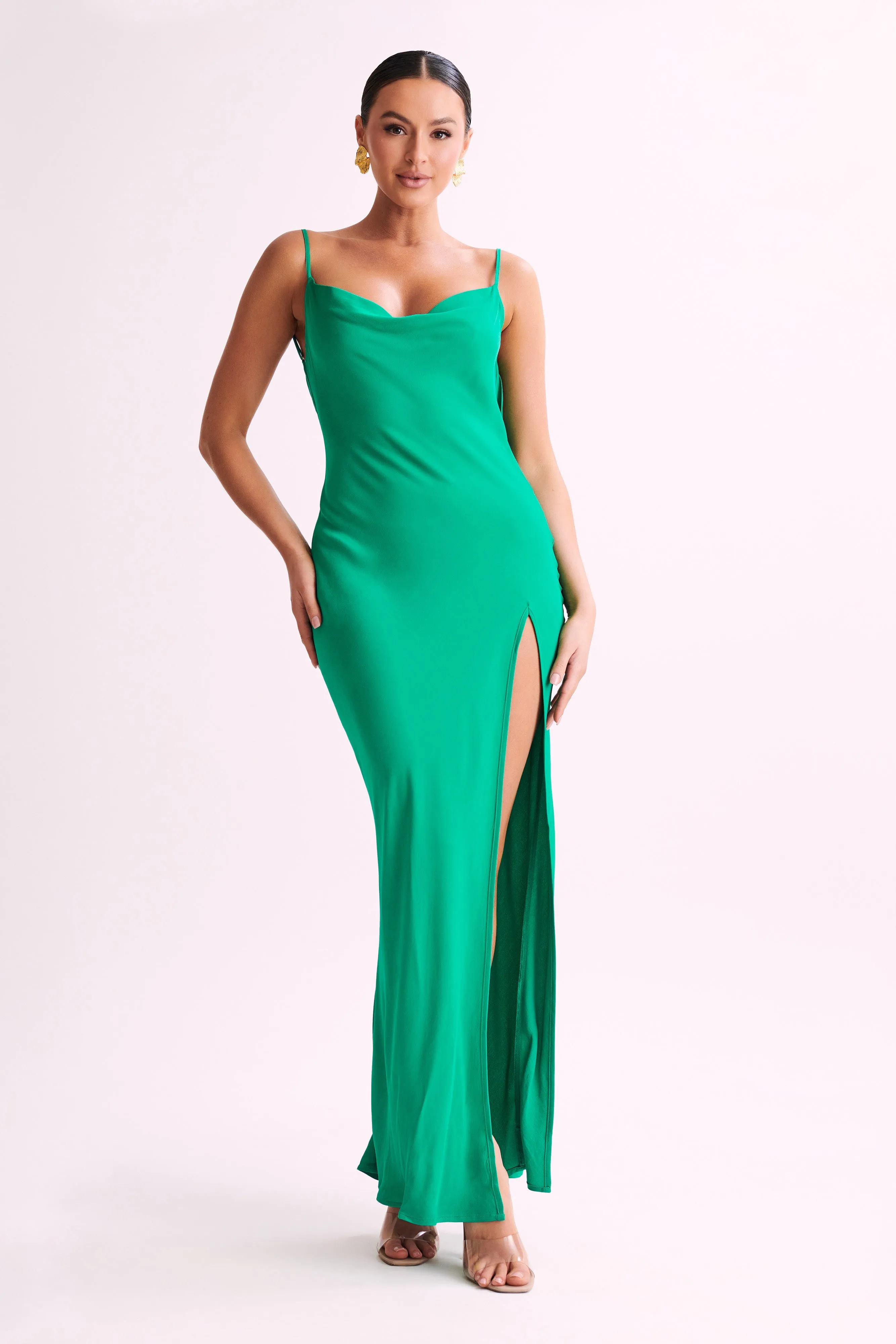 Jade Cowl Neck Backless Maxi Dress - Green