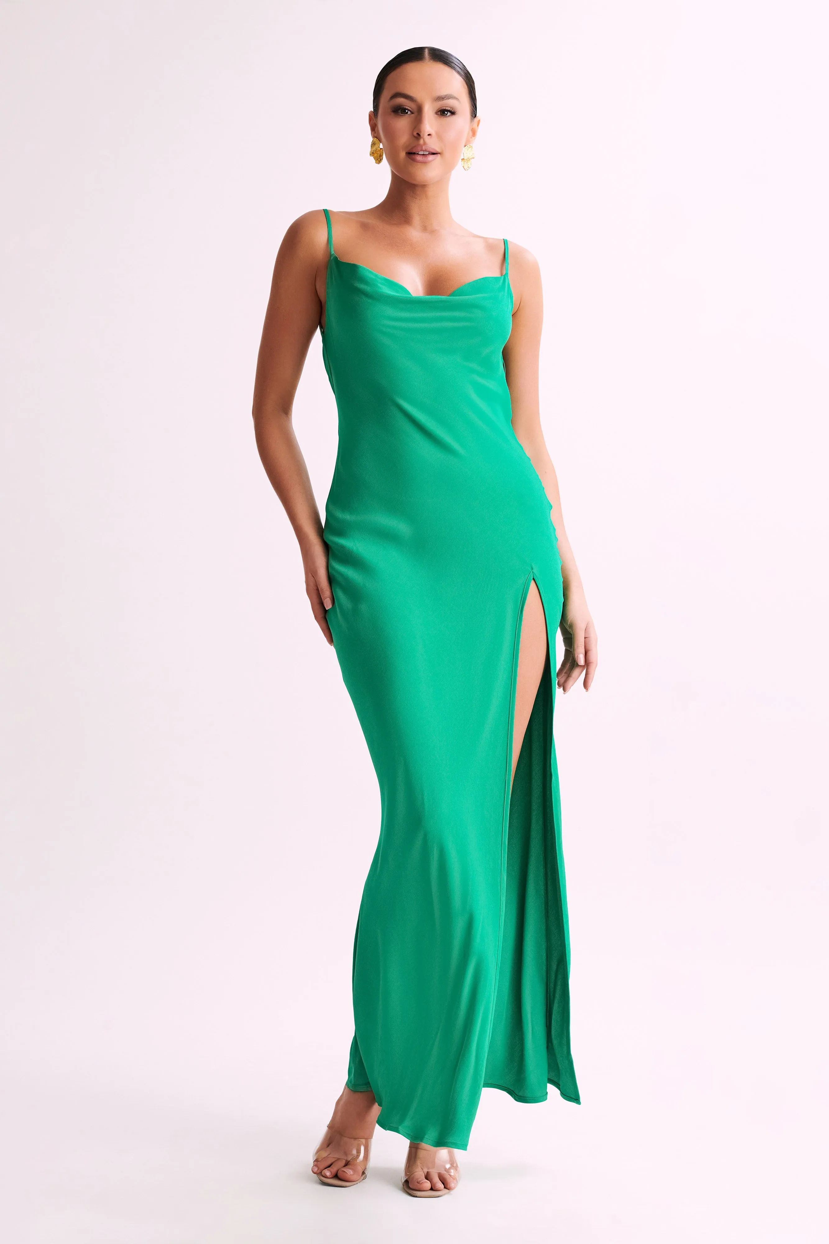 Jade Cowl Neck Backless Maxi Dress - Green