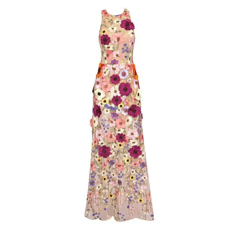 Janis Sleeveless Embroidered Floral Maxi Dress