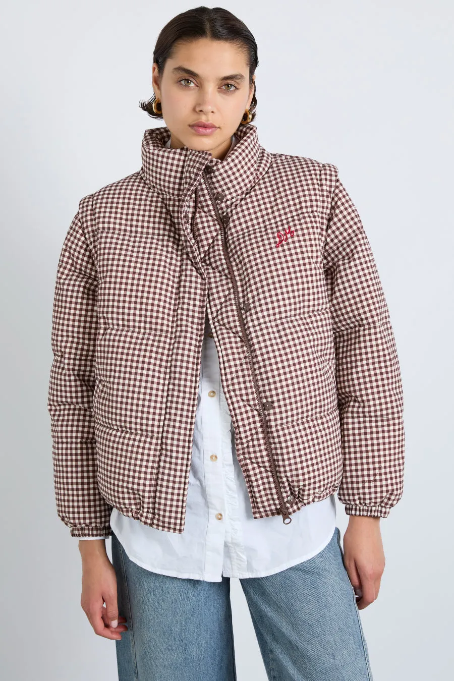 jennifer check puffer - chocolate gingham