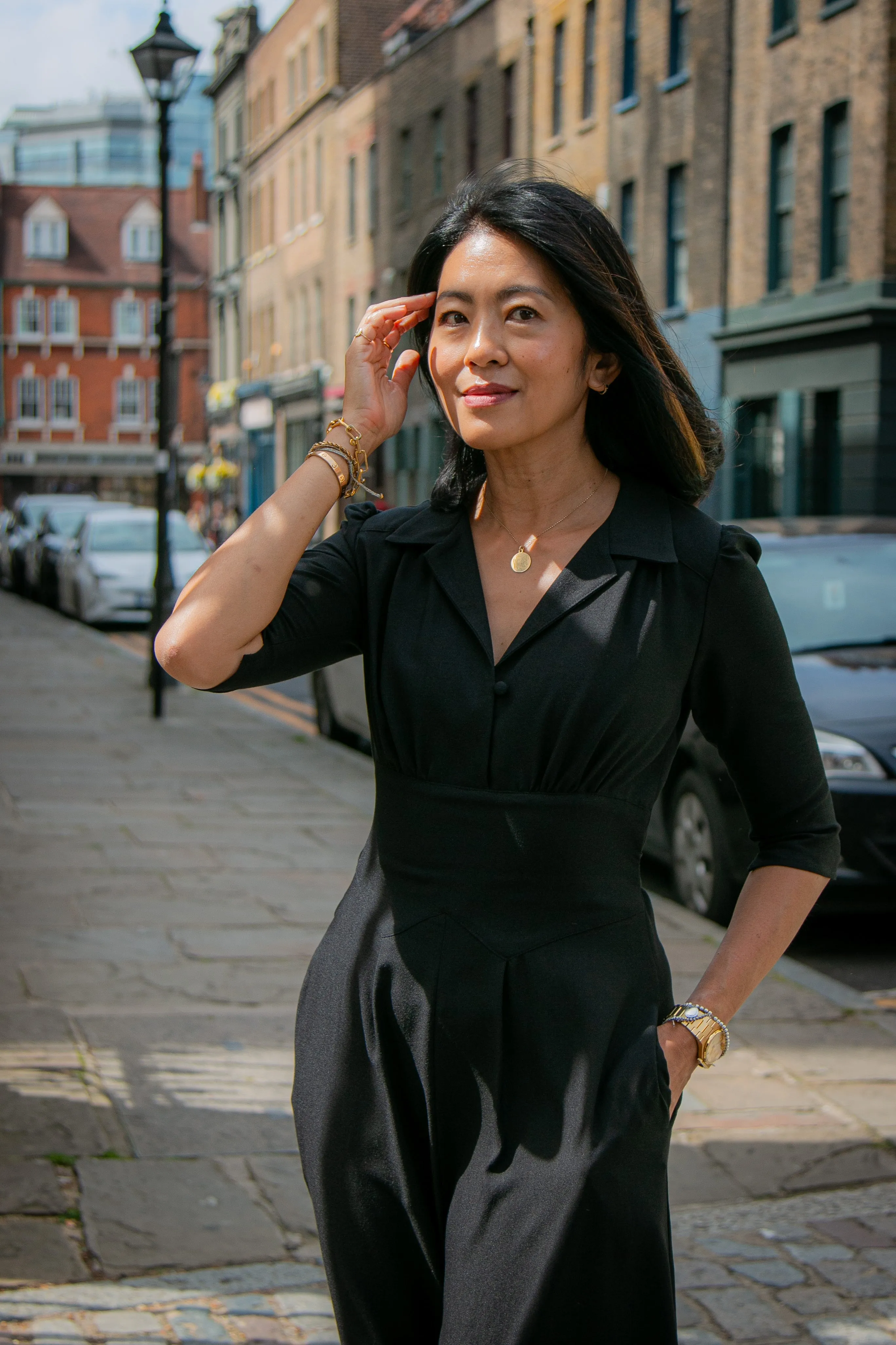 Jumpsuit in black soft crepe by Elaine Bernstein