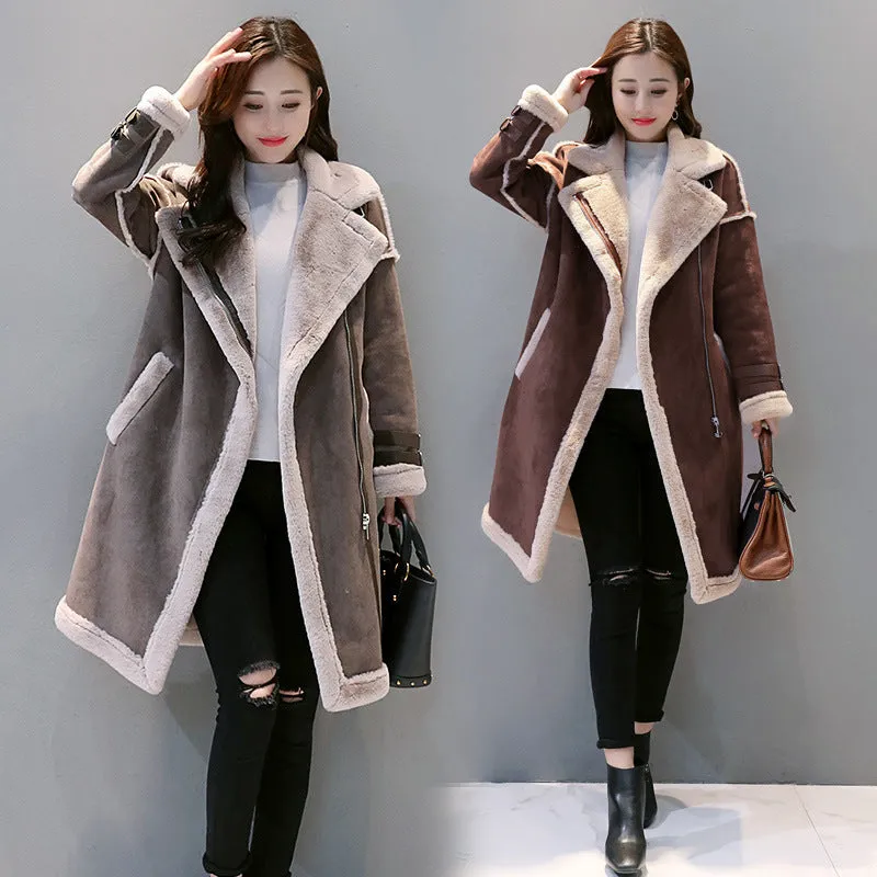 Korean Style Lamb Wool Coat Women Winter Long