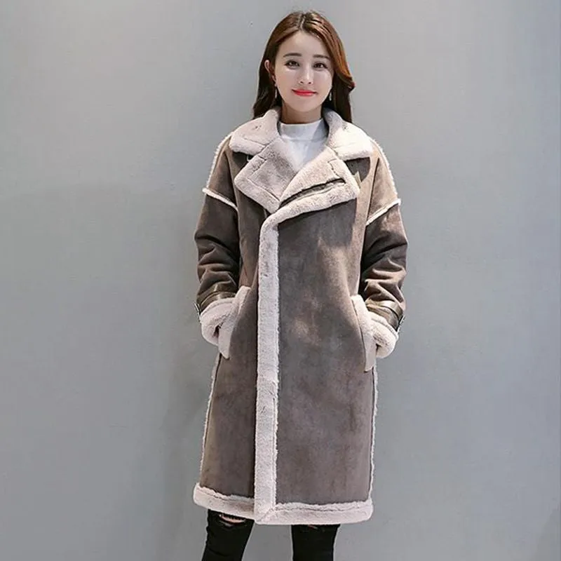 Korean Style Lamb Wool Coat Women Winter Long