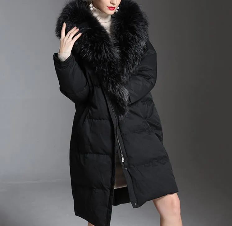 Large Fur Trim Puffer Long Women Down Coat Winter Loose 90% Duck Down Jackets 5122