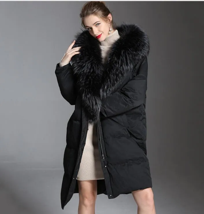 Large Fur Trim Puffer Long Women Down Coat Winter Loose 90% Duck Down Jackets 5122