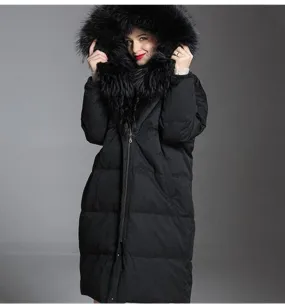 Large Fur Trim Puffer Long Women Down Coat Winter Loose 90% Duck Down Jackets 5122