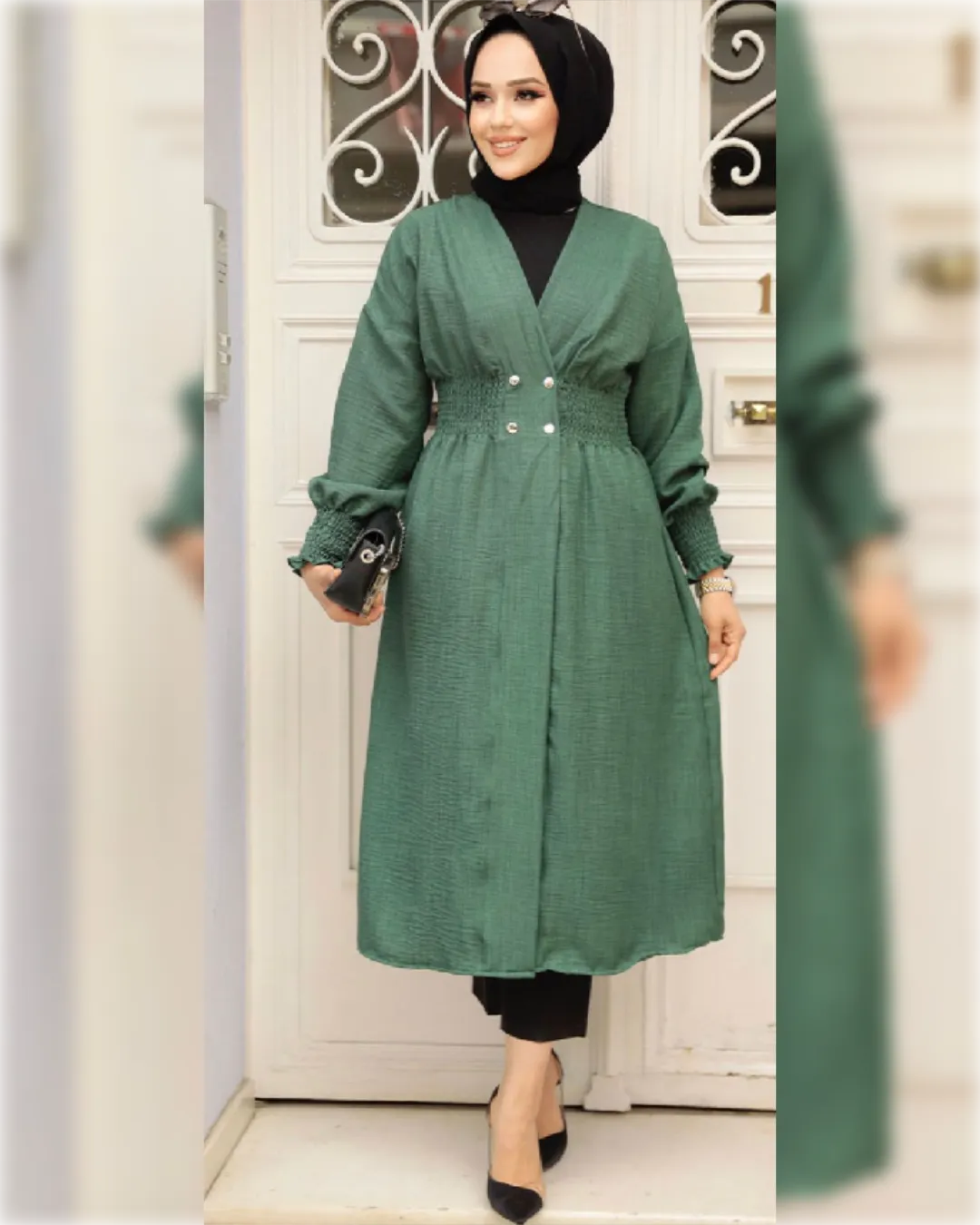 Layan Elegant Long Cardigan in Green Shade  كارديجان ليان الصيفي الأنيق الطويل باللون الأخضر الجميل