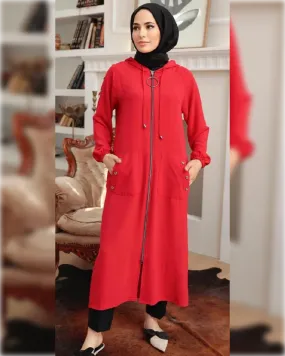 Layan Long Cardigan in Red Shade  كارديجان ليان الصيفي الطويل باللون الأحمر الجميل