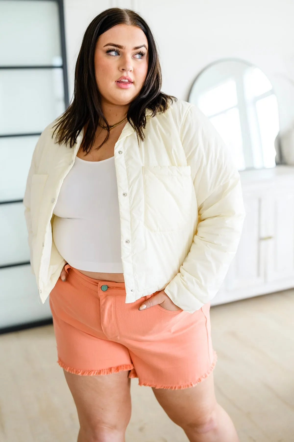 Lightweight Puffer Jacket in Ivory