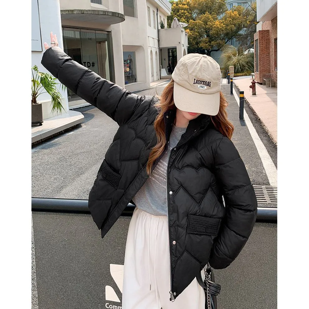 Loose Fit Stand-Up Collar Cropped Puffer Jacket