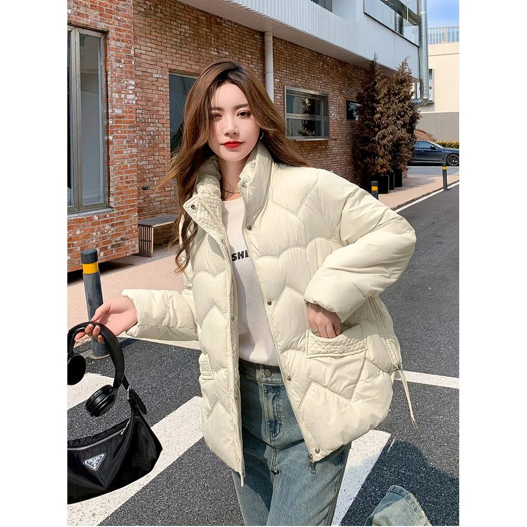 Loose Fit Stand-Up Collar Cropped Puffer Jacket