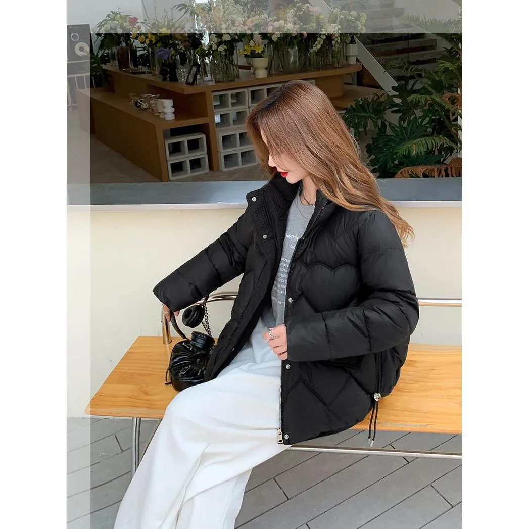 Loose Fit Stand-Up Collar Cropped Puffer Jacket