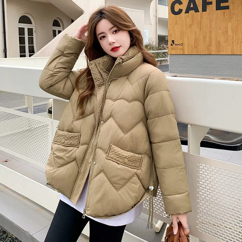 Loose Fit Stand-Up Collar Cropped Puffer Jacket