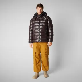 Man's animal free hooded puffer jacket Florian in brown black