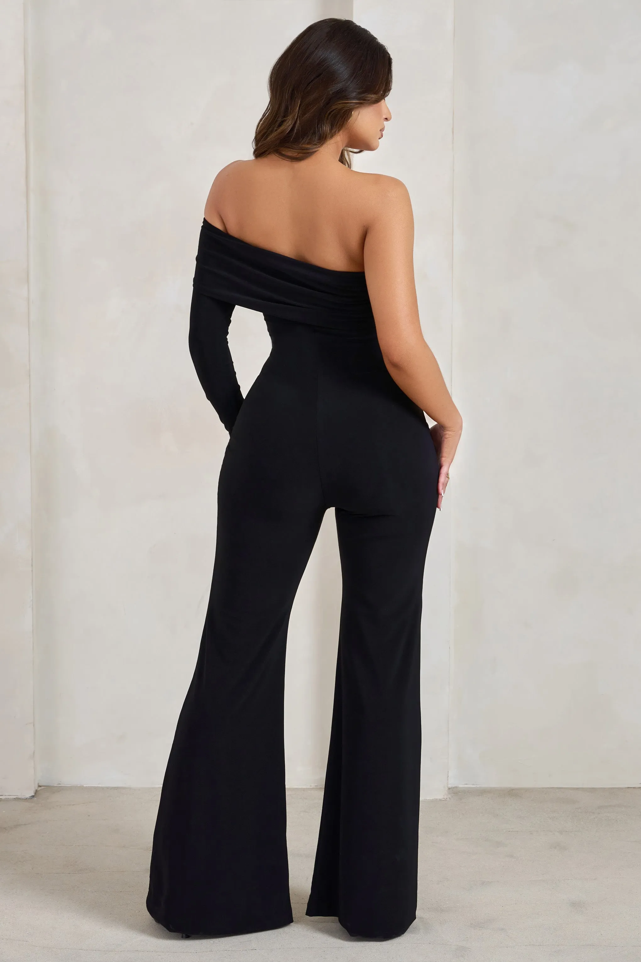 Margie | Black One Sleeve Bardot Jumpsuit