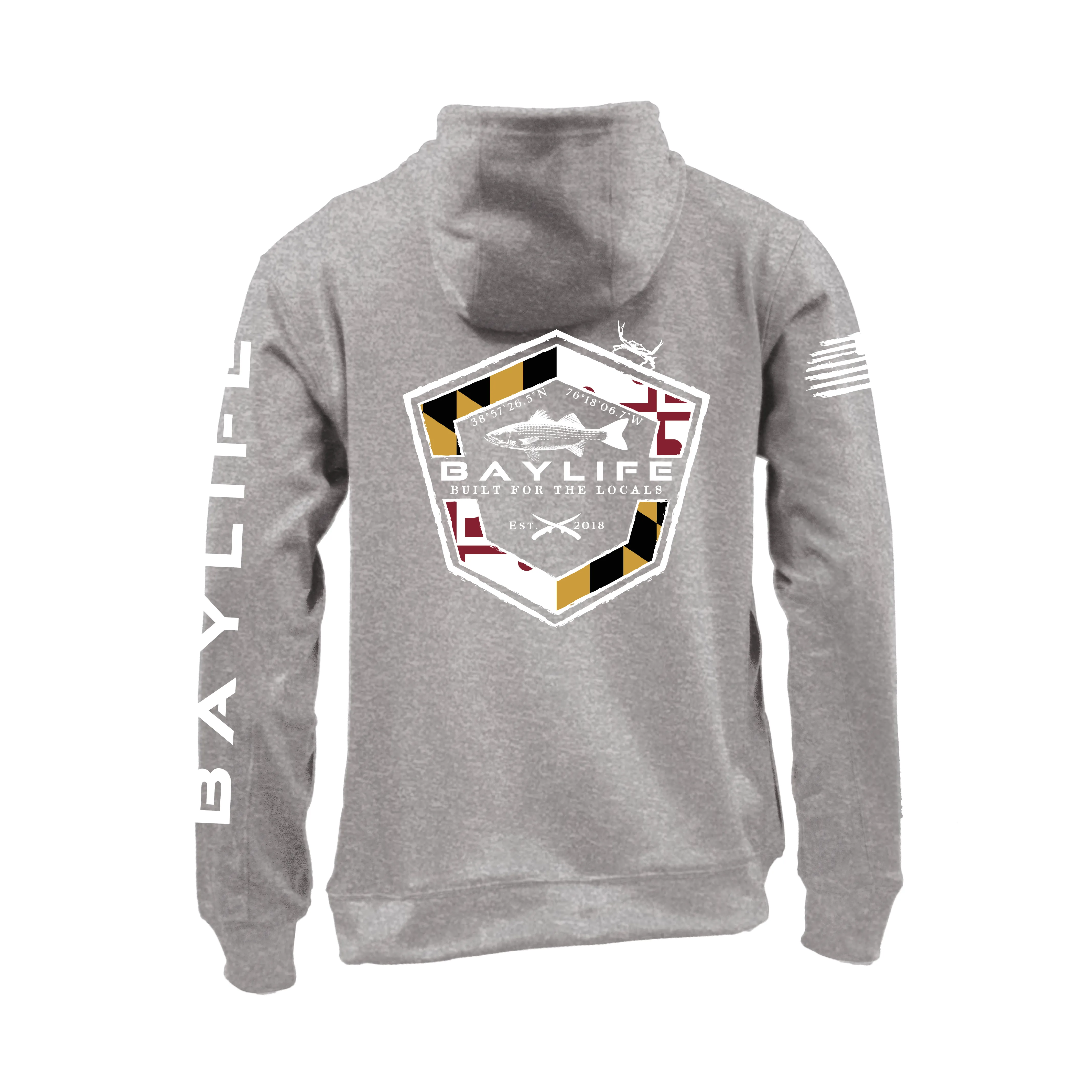 Maryland Rockfish | Performance Fleece Hoodie | Heather Grey