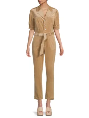 Mayslie Velvet Jumpsuit with Paige Belt, Tan