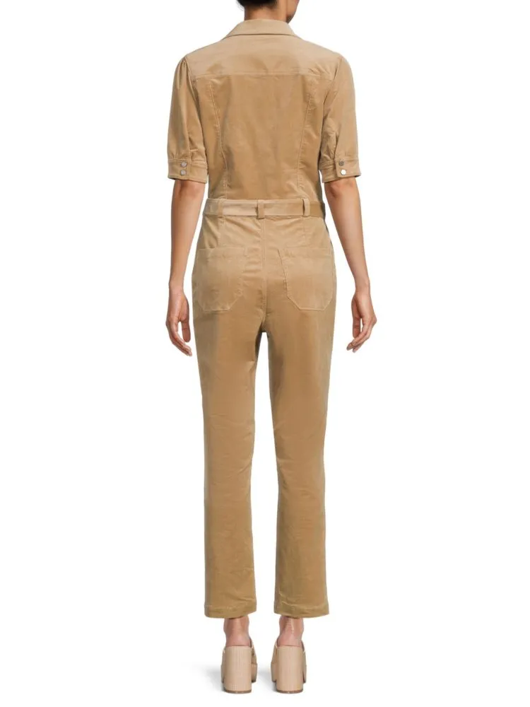 Mayslie Velvet Jumpsuit with Paige Belt, Tan