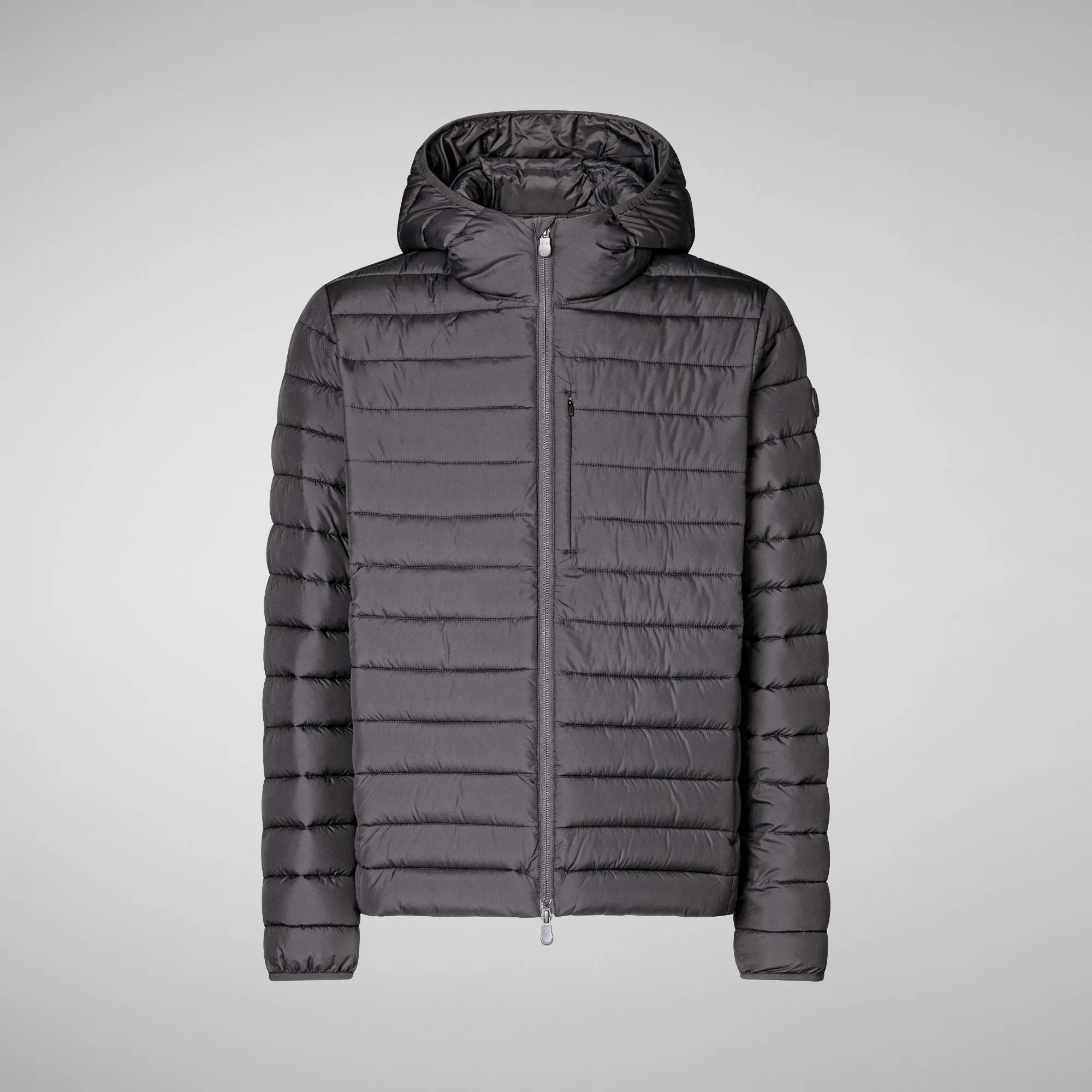 Men's  Hooded Animal free Puffer Jacket Juncus in Grey Black