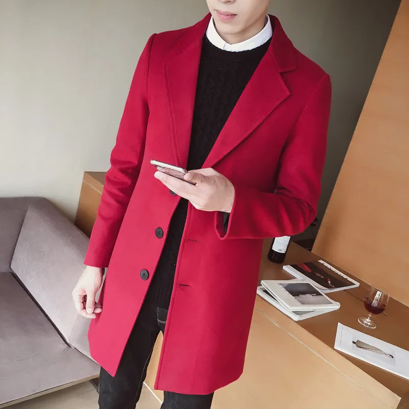 Men's mid-length trench coat Korean style slim woolen coat