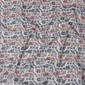 Monochrome Magic Cotton Voile Fabric - Traditional Indian Embroidery with Pops of Red, 110 cm Wide - Shop Online-D18125