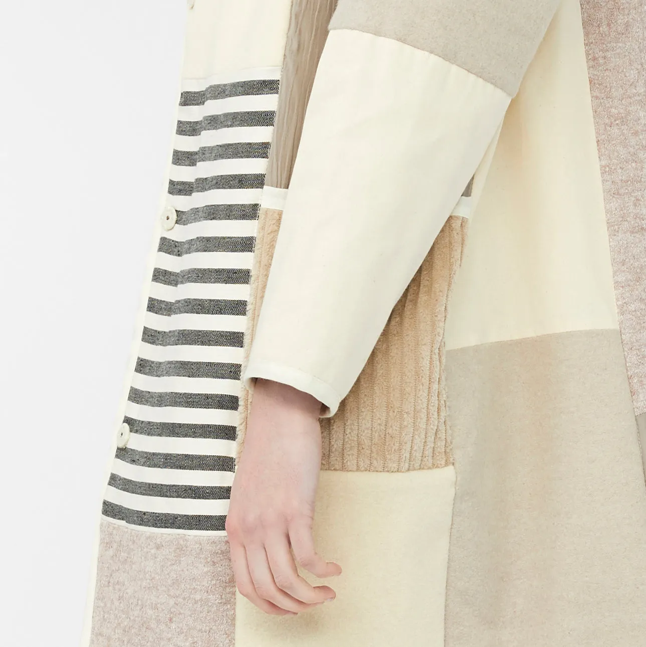 MOSAIC REVERSIBLE COAT ~ NEUTRALS [ Quilted Patchwork, Cream Wool, Linen ]