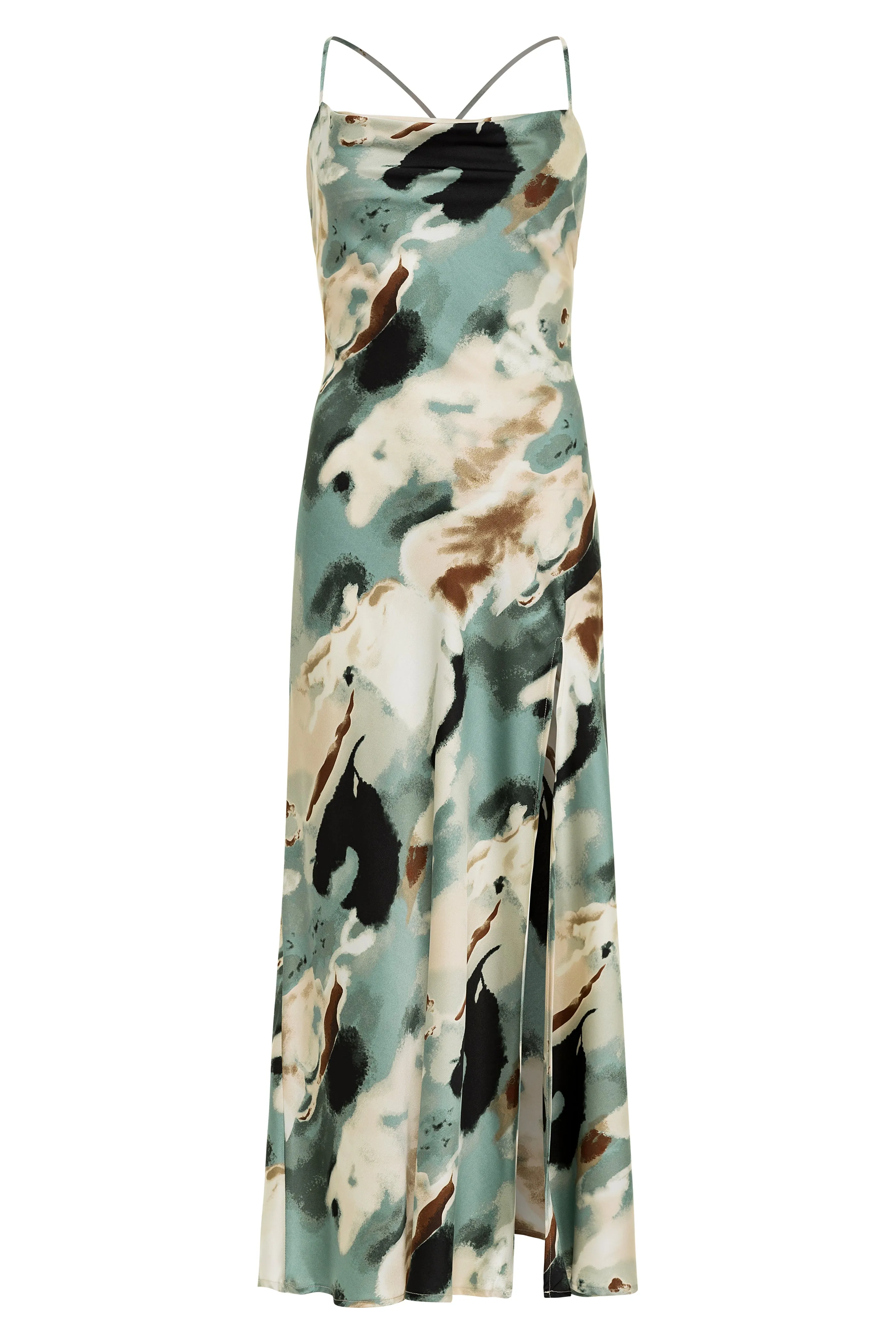 Natalia Watercolor Satin Maxi Dress