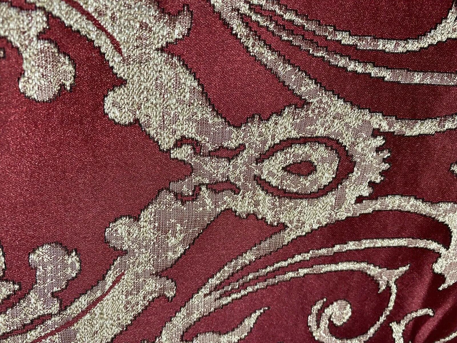 NEW Lord Tustin Designer Medallion Satin Drapery Upholstery Fabric - Dark Red