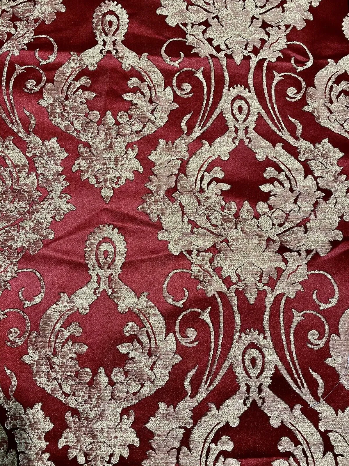 NEW Lord Tustin Designer Medallion Satin Drapery Upholstery Fabric - Dark Red