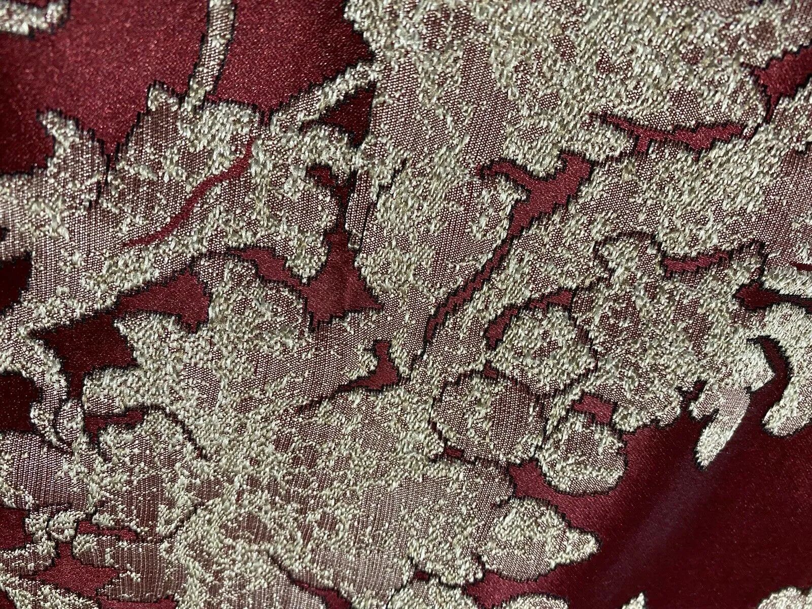 NEW Lord Tustin Designer Medallion Satin Drapery Upholstery Fabric - Dark Red